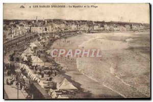 Old Postcard The D & # 39Olonne Sables The Embankment and the Beach