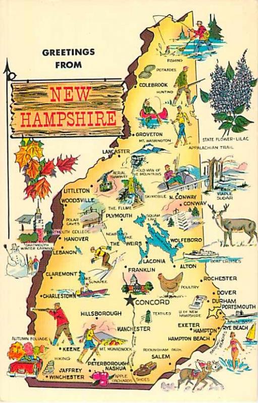 Greetings from New Hampshire NH Map Card