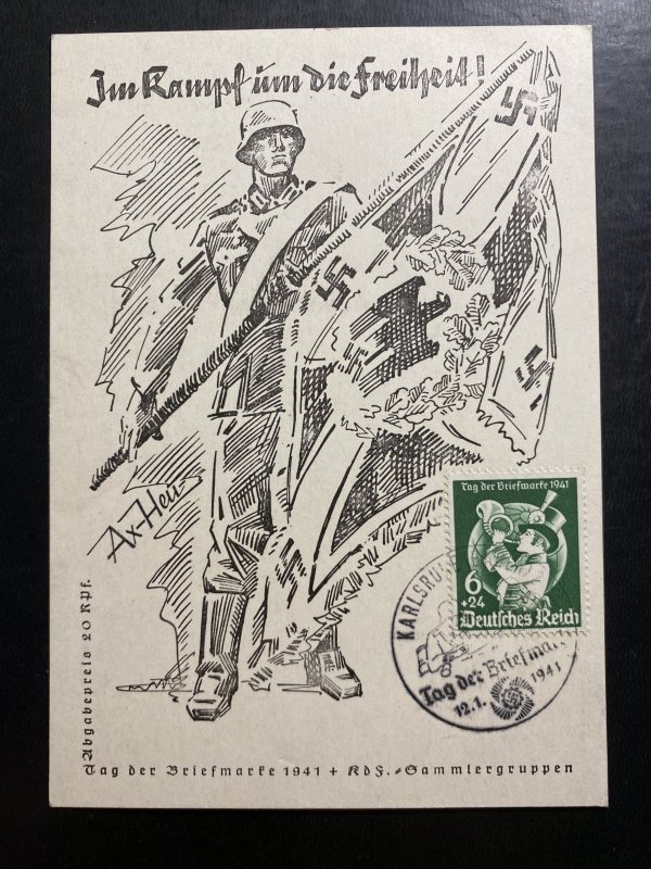 1941 Karlsruhe Germany Patriotic Propaganda Postcard cover German soldier