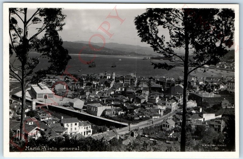 c1930s Marin, Pontevedra, Spain Birds Eye View SHARP RPPC Port Photo Alsina A150 