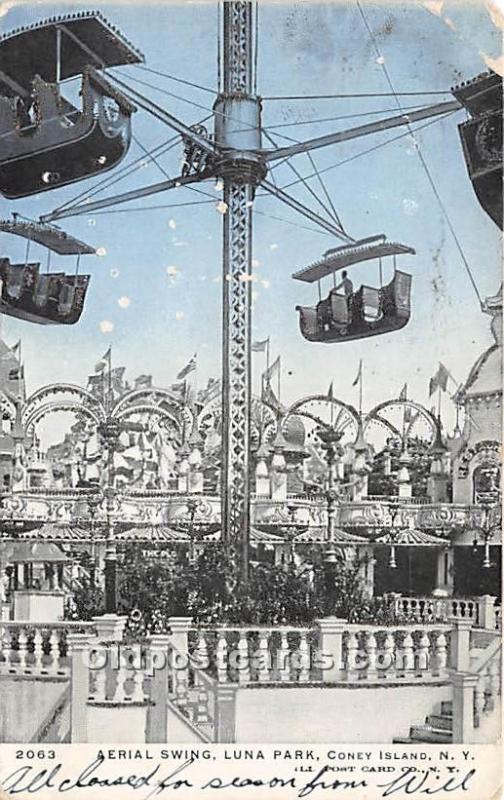 Aerial Swing, Luna Park Coney Island, NY, USA Amusement Park 1905 glitter on ...