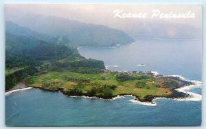 KEANAE PENINSULA near Hana, Maui HI  ~ AERIAL VIEW c1960s Hawaii Postcard