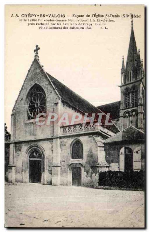 Old Postcard Crepy In Valois Frontage of I Church St Denis (XII century) This