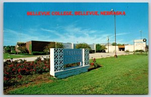 Nebraska~Bellevue College Sign & Flowers Color Photo~Dunlap Vintage Postcard