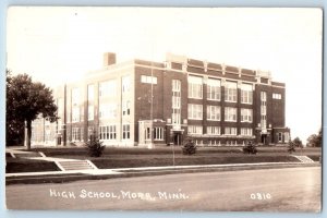 Mora Minnesota MN Postcard RPPC Photo High School Building Scene Street 1942