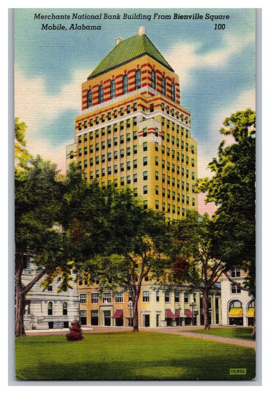 Postcard AL Merchants National Bank Building Mobile Alabama Bienville Square 