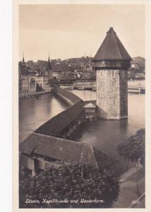 Schweiz Luzern Kapellbruecke und Wasserturm Real Photo