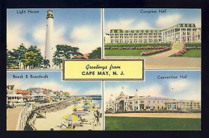Greetings From Cape May, New Jersey/NJ Postcard, Light House/Boardwalk/Beach