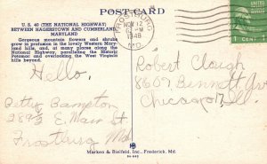 Vintage Postcard 1948 National Highway Between Hagerstown & Cumberland Maryland