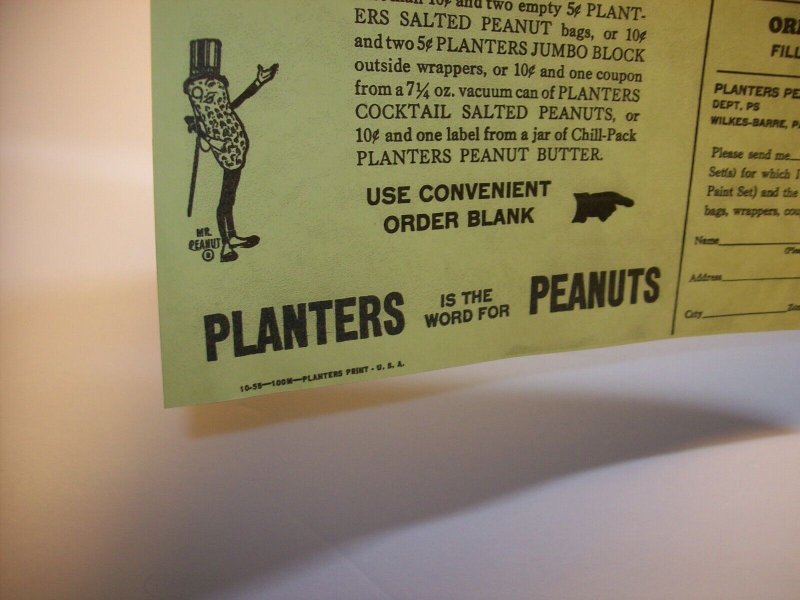 Mr Peanut Vintage Paint Set Planters Paper Sales Flyer 1955 Original Advertising