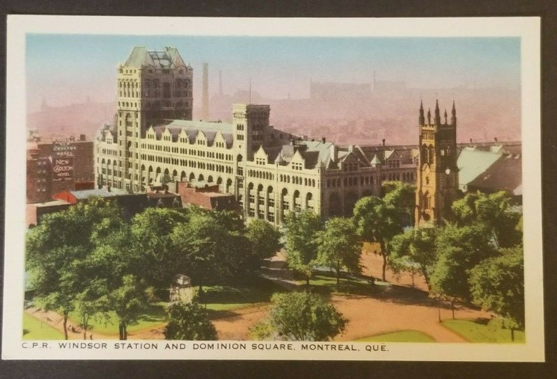 MInt Vintage Montreal Canada CPR Windsor Station and Dominion Square Postcard