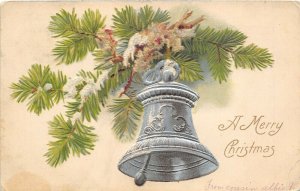 Merry Christmas 1906 Undivided Back Embossed Postcard Silver Bell Pine