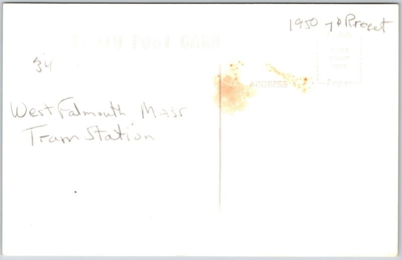 Railroad Station WEST FALMOUTH Massachusetts Train Depot RPPC Vintage Postcard