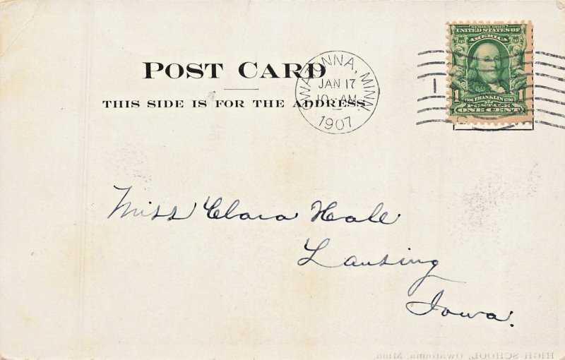 Owatonna Minnesota MN~High School~1907 POSTCARD