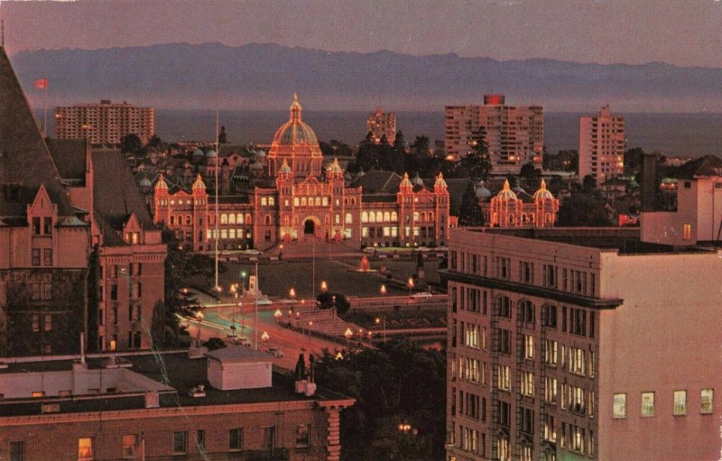 Postcard Parliament Buildings at Dusk Victoria BC Canada