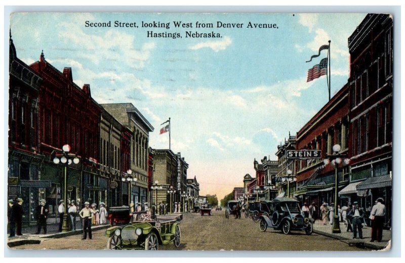 1920 Second Street Looking West From Denver Hastings Nebraska NE Posted Postcard