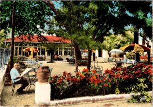 Le Boulou, France  RESTAURANT Of HOTEL DES SOURCES Outdoor Patio 4X6 Postcard