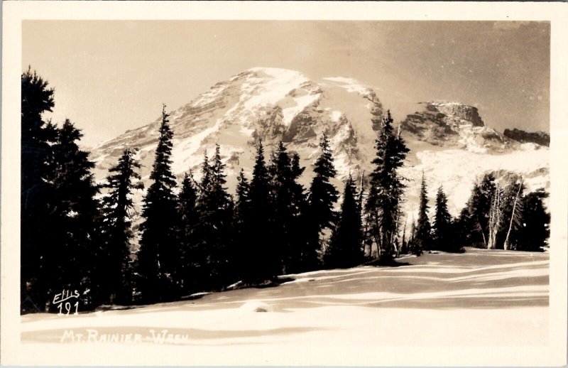 Washington Beautiful View of Mt Rainier and Pines Ellis 191 RPPC Postcard Z14