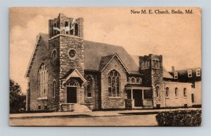 Postcard MD Berlin Maryland New M.E. Church c1910s Pub Farlow's Pharmacy W24