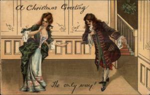 Fancy Couple Pretty Woman 'A Christmas Greeting The Only Way' Postcard rpx