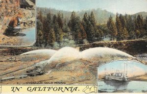 Hydraulic Gold Mining, Panning, Dredging California ca 1910s Vintage Postcard