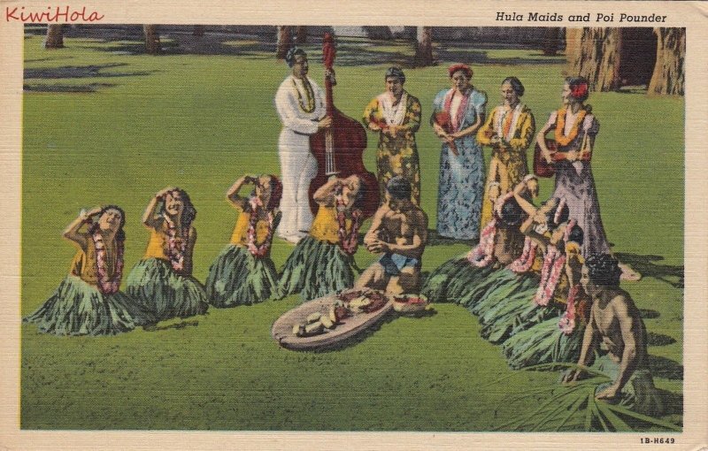 Postcard Hawaii Hula Maids and Poi Pounder