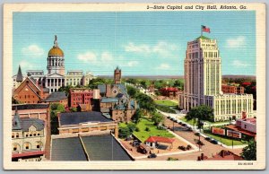 Atlanta Georgia 1940s Postcard State Capitol and City Hall
