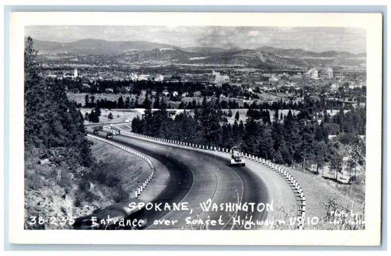 Spokane Washington WA Postcard RPPC Photo Entrance Over Sunset Highway US 10