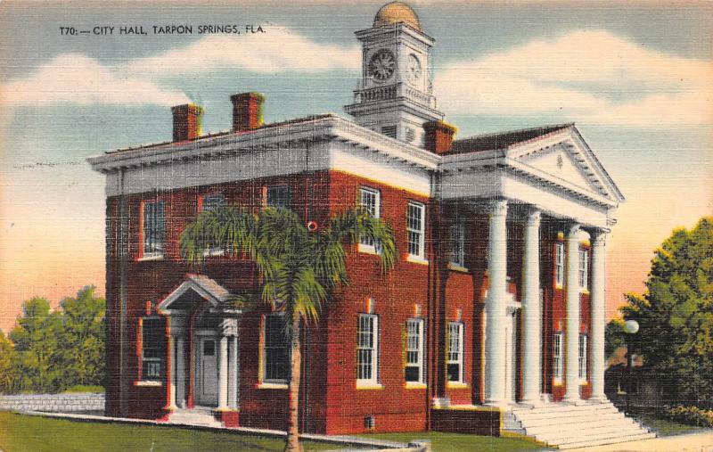 City Hall, Tarpon Springs, Florida, Early Postcard, Used in 1951