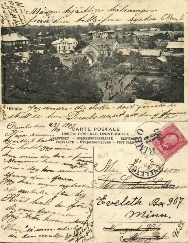 sweden, RIMBO, Panorama (1907) Postcard