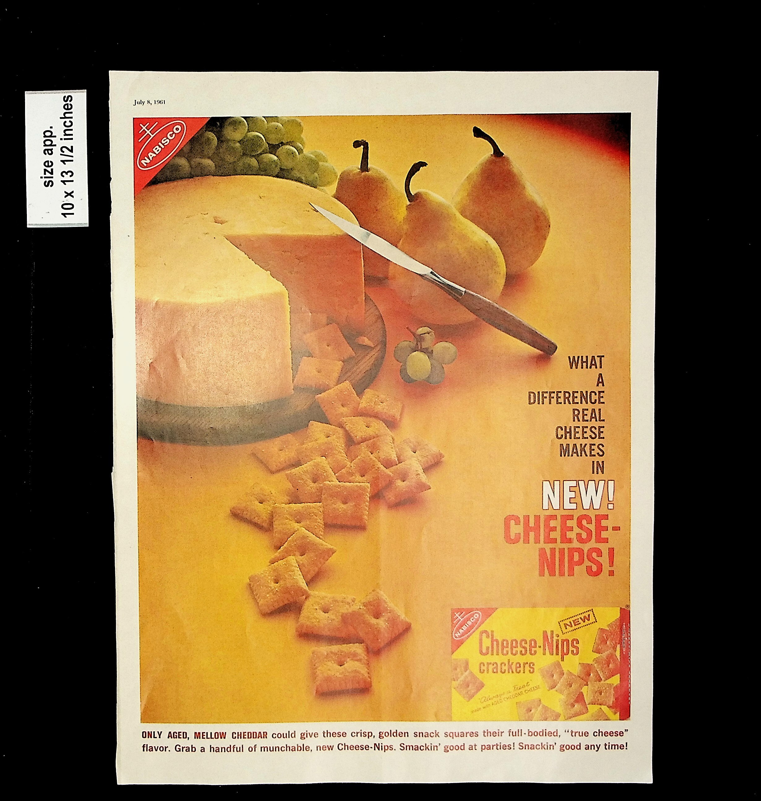 1961 CheeseNips Crackers Nabisco Vintage Print Ad 13860 Ephemera