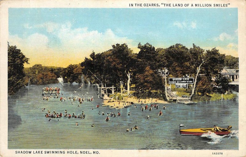 Shadow Lake Swimming Hole, Noel, Missouri Ozarks 1938 Vintage Postcard