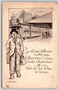 Transportation~Comic~Dutch Man Leaves Train Station~Drysdale 1911 Postcard