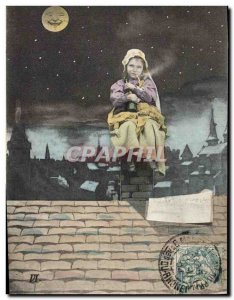 Old Postcard Fun Children Moon