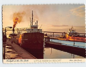 Postcard Twilight at the Soo Locks, Sault Ste. Marie, Michigan