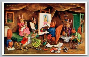 Anthropomorphic Bunnies As The Portrait Painter Racey Helts Postcard M26