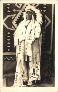 Wailes in Water Native American Indian Studio Image Autograph c1930 Photo RPPC