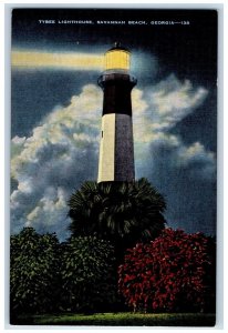 Savannah Beach Georgia GA Postcard Tybee Lighthouse Night View c1960's Vintage