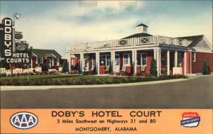 Montgomery Alabama AL Doby's Hotel Court Motel c1930s-40s Linen Postcard