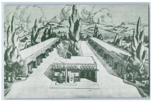 Tularosa New Mexico NM Postcard Tularosa Courts Drawing Sketch Aerial View c1940