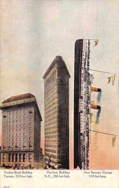 New Steamer Cayuga Flat Iron Building Traders Bank Antique Postcard J74985