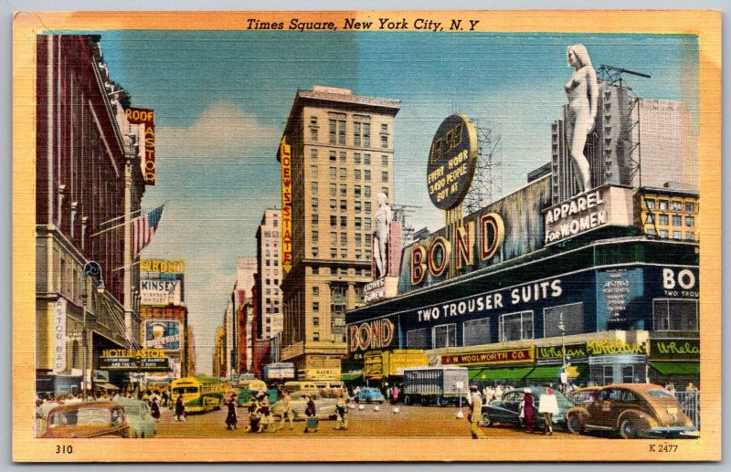 New York City NY 1940s Postcard Times Square New York Hotel Astor Bond Store