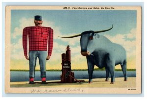 1953 Paul Bunyan And Babe Blue Ox Bemidji Minnesota MT Vintage Postcard 