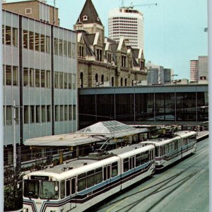 c1980s Calgary AB Canada Postcard CTrain LRT 7th Ave Transit Mall Calgary Tower