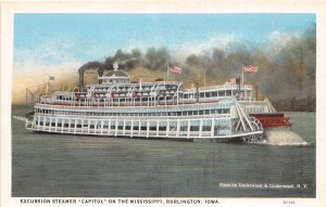 J49/ Burlington Iowa Postcard c1910 Excursion Steamer Capitol River Ship 193