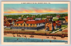 REHOBOTH BEACH DELAWARE SAINT AGNES BY THE SEA BOARDWALK VINTAGE LINEN POSTCARD