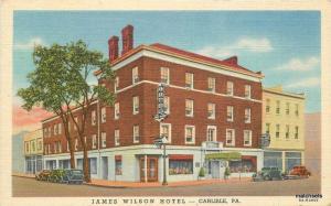 Carlise Pennsylvania James Wilson Hotel roadside Teich linen postcard 8691