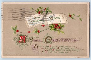 John Winsch Signed Postcard Christmas Message Holly Berries Embossed St. Paul MN