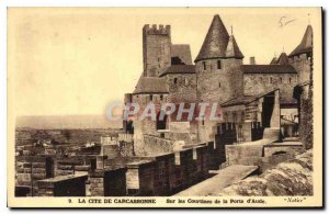 Old Postcard La Cite Carcassonne On Courtines Porte d'Aude