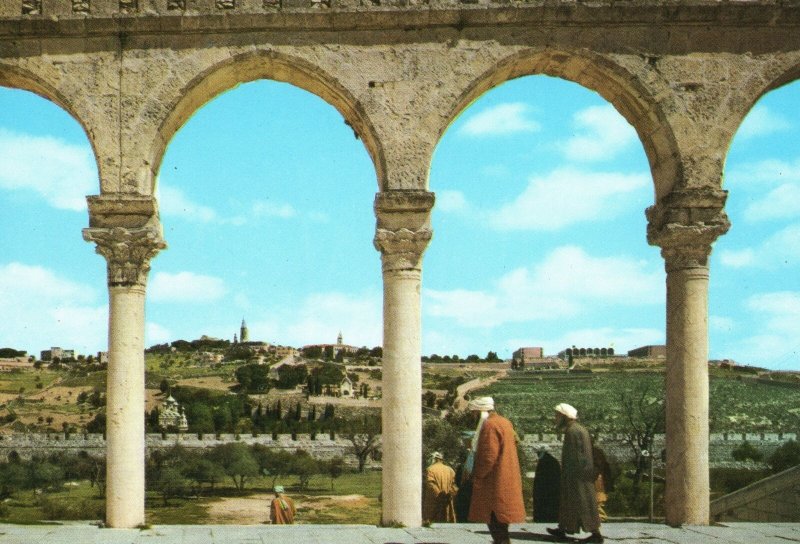 Postcard Jerusalem The Mount Of Olives Through The Arches Of Temple Area